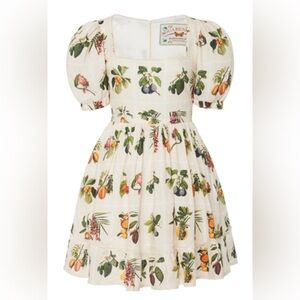 Agua by Agua Bendita Pomelo Fruta Print Linen Puff Sleeve Dress